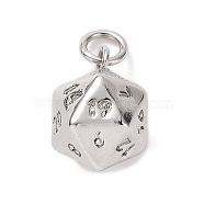 Rack Plating Brass Charms, with Jump Rings, Long-Lasting Plated, 20 Sided Dice Charm, Platinum, 13.5x9.5x9.5mm, Hole: 3.2mm(KK-F820-26P)