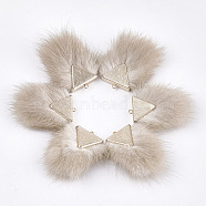 Faux Mink Fur Tassel Pendant Decorations, with Brass Findings, Light Gold, Antique White, 40~42x20~30x5.5~7mm, Hole: 2mm(FIND-S302-05D)