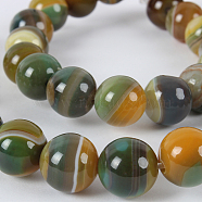 Natural Striped Agate/Banded Agate Round Bead Strands, Dyed, Yellow Green, 10mm, Hole: 1mm, about 38pcs/strand, 14.96 inch(G-E234-01)