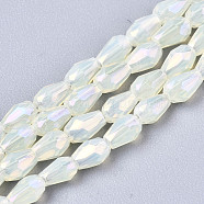 Electroplate Glass Beads Strands, AB Color Plated, Faceted Teardrop, Beige, 4x3mm, Hole: 0.7mm, about 98~99pcs/strand, 16.54~16.92 inch(42~43cm)(EGLA-S194-02A-C01)