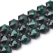 Opaque Solid Color Glass Beads Strands, Faceted, Hexagon, Dark Green, 15x14x8mm, Hole: 1mm, about 24pcs/strand, 14.17 inch(36cm)(GLAA-N032-01A)