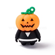 Halloween Theme PVC Pendants, for DIY Keychain Making, Human with Pumpkins, Orange, 44x30x25mm, Hole: 3mm(KY-C008-02)