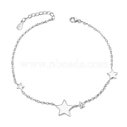 SHEGRACE 925 Sterling Silver Anklet, with Micro Pave AAA Cubic Zirconia and Enamel Star, Platinum, 8-1/4 inch(210mm)(JA56B)