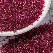 MIYUKI Round Rocailles Beads, Japanese Seed Beads, 15/0, (RR363) Light Cranberry Lined Topaz Luster, 1.5mm, Hole: 0.7mm, about 250000pcs/pound(SEED-G009-RR0363)