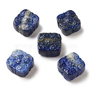 Natural Lapis Lazuli Beads, Square with Carved Flower, 13~14x13x7~8mm, Hole: 1mm(G-P550-04)