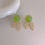 Round Imitation Green Agate Leaf Earrings Studs(YF2402)