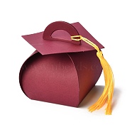 Paper Candy Boxes, Graduation Party Gift Box, with Tassel, Doctorial Hat Shape, FireBrick, 6.75x7.15x8.6cm(CON-B005-06C)