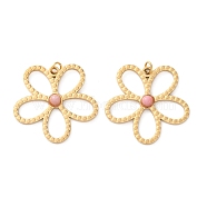 Ion Plating(IP) 304 Stainless Steel Pave Natural Rhodonite Pendants, Flower Charms with Jump Rings, Real 18K Gold Plated, 24x24.5x3mm, Hole: 2.8mm(STAS-Q333-05G-02)