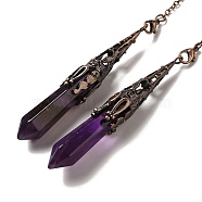 Natural Amethyst Dowsing Pendulum Big Pendants, with Brass Findings, Bullet, 260~270mm, Hole: 1.5mm(G-H285-06R-04)