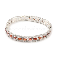 Rack Plating Brass Micro Pave Orange Red Cubic Zirconia Rectangle Link Chain Bracelets, Tennis Bracelet, Long-Lasting Plated, Cadmium Free & Lead Free, Silver, 7-5/8 inch(19.3cm)(BJEW-Q771-06S-02)