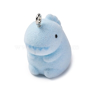 Flocky Resin Pendants, Dinosaur, with Platinum Iron Loop, Blue, 28.5x17.5x14mm, Hole: 2.5mm(FIND-S001-08D)