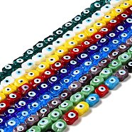 Handmade Evil Eye Lampwork Beads Strands, Oval, Mixed Color, 13~14x9.5~10x5~6mm, Hole: 1.4mm, about 28pcs/strand, 14.88 inch(37.8cm)(LAMP-G154-02)