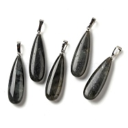 Natural Labradorite Pendants, Teardrop Charms with Rack Plating Platinum Tone Brass Snap on Bails, 34~34.5x10~10.5x6~6.5mm, Hole: 6.5x3mm(G-Q192-07P-06)