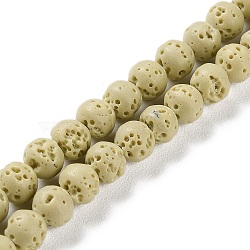 Synthetic Lava Rock Dyed Beads Strands, Round, Beige, 6~6.5mm, Hole: 1mm, about 63pcs/strand, 15.16''(38.5cm)(G-H311-08A-01)