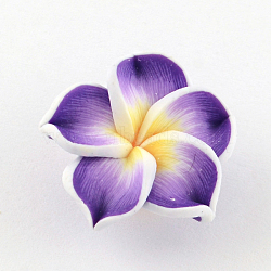 Handmade Polymer Clay 3D Flower Plumeria Beads, Dark Violet, 15x8mm, Hole: 2mm(X-CLAY-Q192-15mm-04)