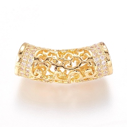 Brass Micro Pave Cubic Zirconia Beads, Hollow, Tube, Real 18K Gold Plated, 20x7mm, Hole: 4mm(X-ZIRC-J018-04G)