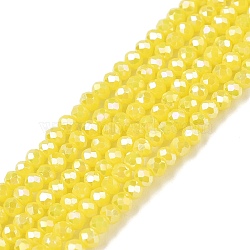 Electroplate Glass Beads Strands, Opaque Solid Color, AB Color Plated, Faceted, Rondelle, Yellow, 2.3~2.7x2mm, Hole: 0.4mm, about 150~155pcs/strand, 32~33cm(EGLA-A044-P1mm-B04)