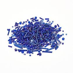 Glass Seed Beads, Mixed Style, Mixed Shapes, Blue, 1~7x2~4mm, Hole: 0.7~1mm(X-SEED-S059-005)
