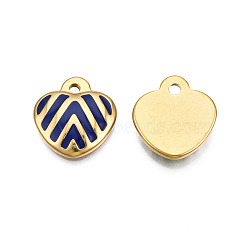 304 Stainless Steel Enamel Pendants, Real 18K Gold Plated, Heart, Dark Blue, 17x16x3mm, Hole: 2mm(STAS-N092-154B)