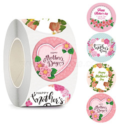 Round Dot Mother's Day Paper Self Adhesive Festive Stickers Rolls, Floral Gift Decals, Colorful, 25mm(PW-WG84495-01)