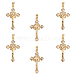 6Pcs Brass Micro Pave Clear Cubic Zirconia Pendants, Long-Lasting Plated, Crucifix Cross, Real 18K Gold Plated, 33x19x4.5mm, Hole: 3.5x5.5mm(ZIRC-SZ0003-64)