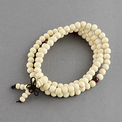 Dual-use Items, Wrap Style Buddhist Jewelry White Wood Round Beaded Bracelets or Necklaces, Light Goldenrod Yellow, 520mm, 108pcs/bracelet(BJEW-R281-55)