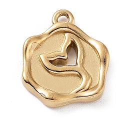 304 Stainless Steel Pendants, Flower with Fishtail Charm, Golden, 17x14x2.5mm, Hole: 1.6mm(STAS-K271-02G)
