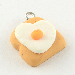 Handmade Cake Polymer Clay Pendants, with Platinum Tone Iron Findings, Sandy Brown, 22x19x8mm, Hole: 2mm(CLAY-R060-99)