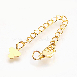 Brass Chain Extender, with Lobster Claw Clasps, Cadmium Free & Nickel Free & Lead Free, Long-Lasting Plated, Flower, Real 18K Gold Plated, 65x3mm, Hole: 2.5mm, Clasps: 10x6x3mm(KK-I633-30G-NR)