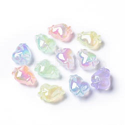 Transparent Acrylic Beads, Glitter Beads, Luminous, Heart, Mixed Color, 14.5x20x10mm, Hole: 2.1mm(LACR-K004-03)