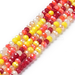 Glass Beads Strands, Faceted, Rondelle, Yellow, 3.5~4.5x3~4mm, Hole: 0.5mm, about 92~125pcs/strand, 13.39~17.44''(34~44.3cm)(EGLA-A034-M01)