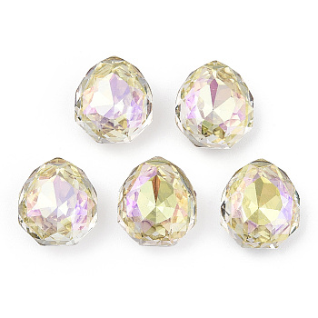 K9 Glass Rhinestone Cabochons, Pointed Back & Back Plated, Faceted, Teardrop, Jonquil, 14x12x6mm