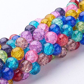 Crackle Glass Beads Strands, Round, Mixed Color, 10mm, Hole: 1.5mm, about 42pcs/strand, 16 inch
