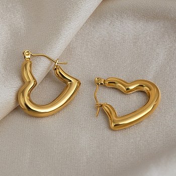 Valentine's Day 304 Stainless Steel Hoop Earrings, Hollow Heart, Golden, 24x23x4mm