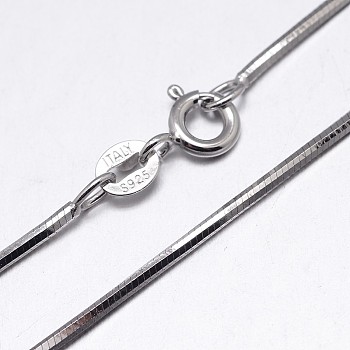 Rhodium Plated 925 Sterling Silver Snake Chain Necklaces, with Spring Ring Clasps, Platinum, 16 inch, 0.75mm
