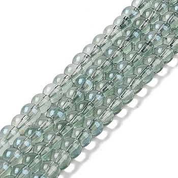 Glass Bead Strands, with Glitter Powder, Round, Green, 6x5.5mm, Hole: 1mm, about 142pcs/strand, 29.92''(76cm)