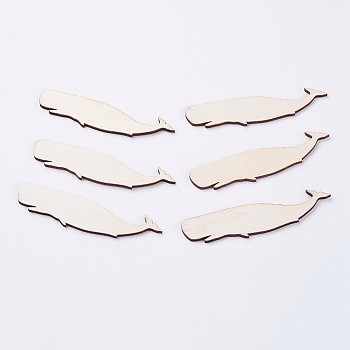 Wood Cabochons, Whale, Blanched Almond, 9.4x2.3x0.25cm