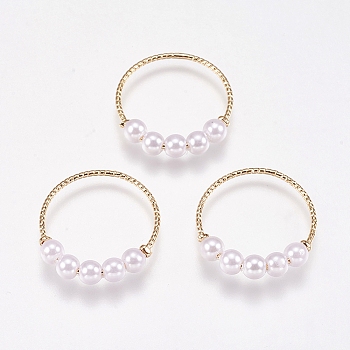 Brass Linking Rings, with Acrylic Pearl Beads, Ring, Real 18K Gold Plated, White, 23x20x1mm, Hole: 17.5mm