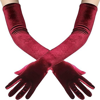 Velvet Lady Long Gloves, For Wedding Teas Party Prom, Dark Red, 525x100x7.5mm