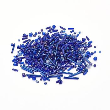 Glass Seed Beads, Mixed Style, Mixed Shapes, Blue, 1~7x2~4mm, Hole: 0.7~1mm