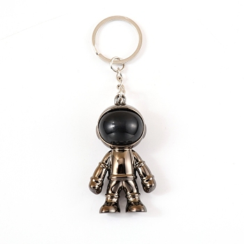 Plastic Astronaut Keychains, Electroplated, with Iron Key Rings, Gunmetal, 10.3cm