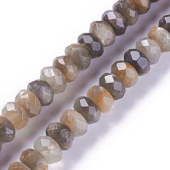 Natural Black Sunstone Beads Strands, Faceted, Rondelle, 9.6~10x5.8~6.3mm, Hole: 1mm, about 61pcs/strand, 14.8 inch(37.6cm)