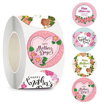 Round Dot Mother's Day Paper Self Adhesive Festive Stickers Rolls, Floral Gift Decals, Colorful, 25mm