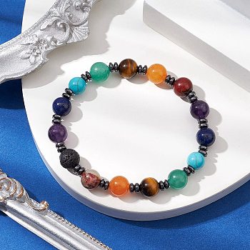 Natural & Synthetic Mixed Gemstone Beaded Stretch Bracelets for Women Men, Inner Diameter: 2-1/8 inch(5.5cm)