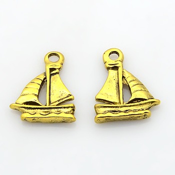 Tibetan Style Alloy Pendants, Lead Free and Cadmium Free, Sail Boat, 20x16.5x2mm, Hole: 2mm