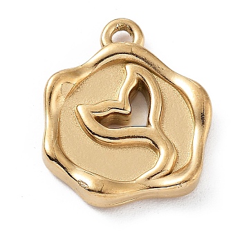 304 Stainless Steel Pendants, Flower with Fishtail Charm, Golden, 17x14x2.5mm, Hole: 1.6mm