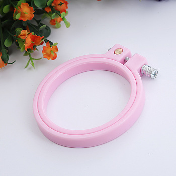 Adjustable ABS Plastic Flat Round Embroidery Hoops, Embroidery Circle Cross Stitch Hoops, for Sewing, Needlework and DIY Embroidery Project, Pink, 70mm