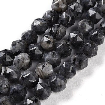 Natural Larvikite Beads Strands, Faceted, Double Hearted & Star Cut Beads, 7~8.5x7.5~8mm, Hole: 0.8~1mm, about 48~50pcs/strand, 15.16~15.55 inch(38.5~39.5cm)