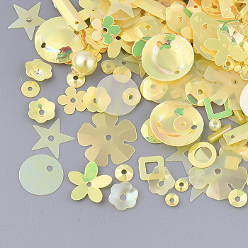 Ornament Accessories, PVC Plastic Paillette/Sequins Beads, Mixed Shapes, Gold, 3~21x3~21x0.4~3mm, Hole: 1~1.6mm
