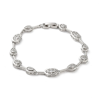 Brass Link Chain Bracelets, Clear Cubic Zirconia Tennis Bracelet, Platinum, 7-5/8 inch(19.4cm)